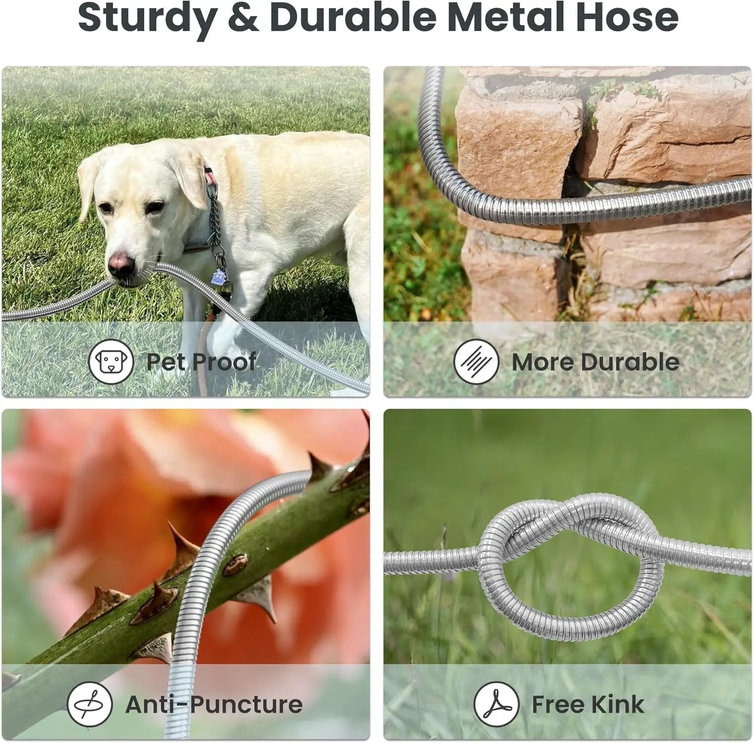 Girafe Tools Garden Hose 75ft x 5/8", 304 Stainless Steel Metal Water Hose, No Kink Garden Water Hose with 9 Pattern Spray Nozzle, Flexible, Lightweight, Kink Free Hose for Yard, Outdoor by GreenHaven Gardens