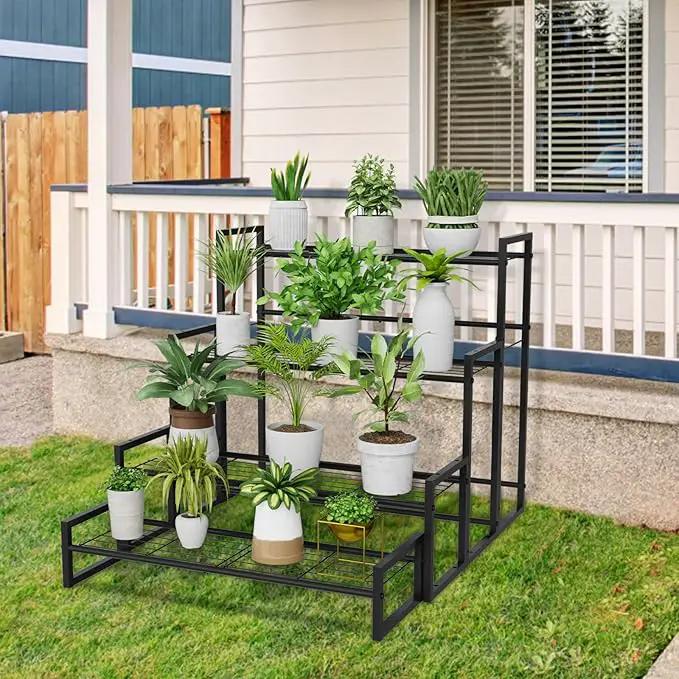 Plant Stand, 4 Tier Stackable Tiered Plant Stand, Scalable Heavy Duty Tall Plant Shelf for Indoor Outdoor, Garden, Display Shelves, Flower Pot Holder, Black by GreenHaven Gardens