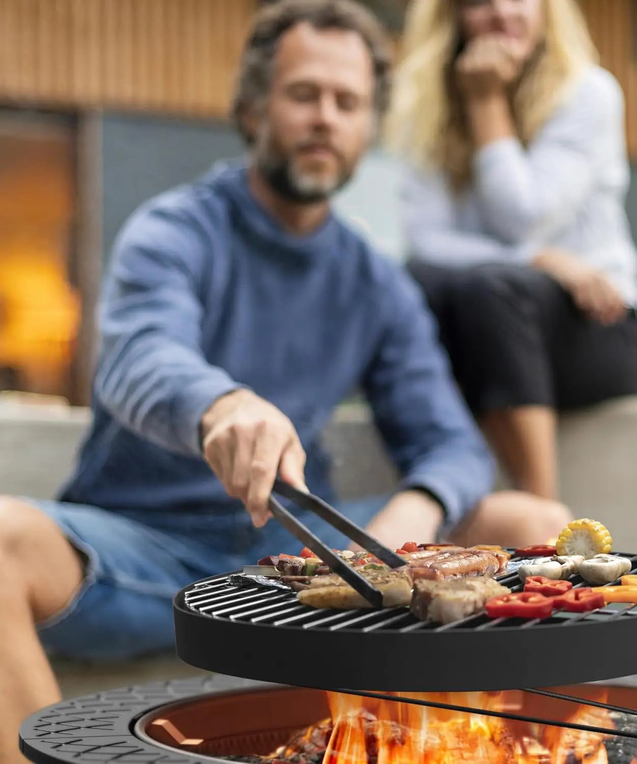 43 Inch Fire Pit with BBQ Grill, Wood Burning Fire Pits for Outside with Lid & Poker, Extra Large Heavy Duty Firepits, BBQ & Outdoor Firepit & Round Metal Table 3 in 1 for Bonfire, Patio, Picnic by GreenHaven Gardens