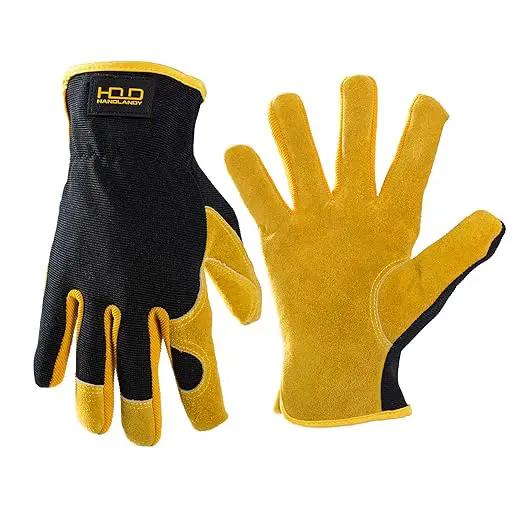 HLDD HANDLANDY Garden Gloves Men, Leather Work Gloves for Men & Women, Cowhide Gardening Gloves Utility Work Gloves for Mechanics, Construction, Driver (XL, Yellow) by GreenHaven Gardens