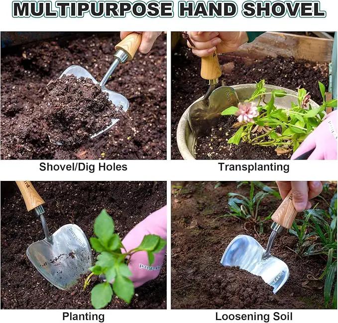 Berry&Bird Potting Trowel, Oversized Garden Hand Shovel with Sharp Blade & Wood Handle, Stainless Steel Gardening Tool for Roots, Planting, Digging, Transplanting, Soil Loosening and Fertilizer Mixing by GreenHaven Gardens