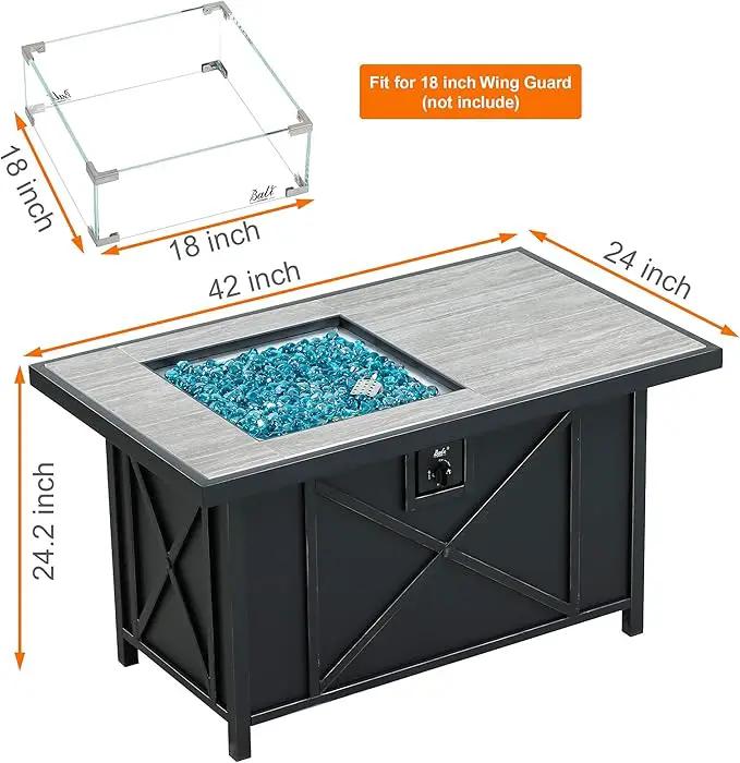 BALI OUTDOORS 42 inch 50,000 BTU Rectangular Propane Gas Fire Pit Table with Fire Glass and Table Lid, Fire Pits Outdoor for Garden, Patio, Backyard by GreenHaven Gardens