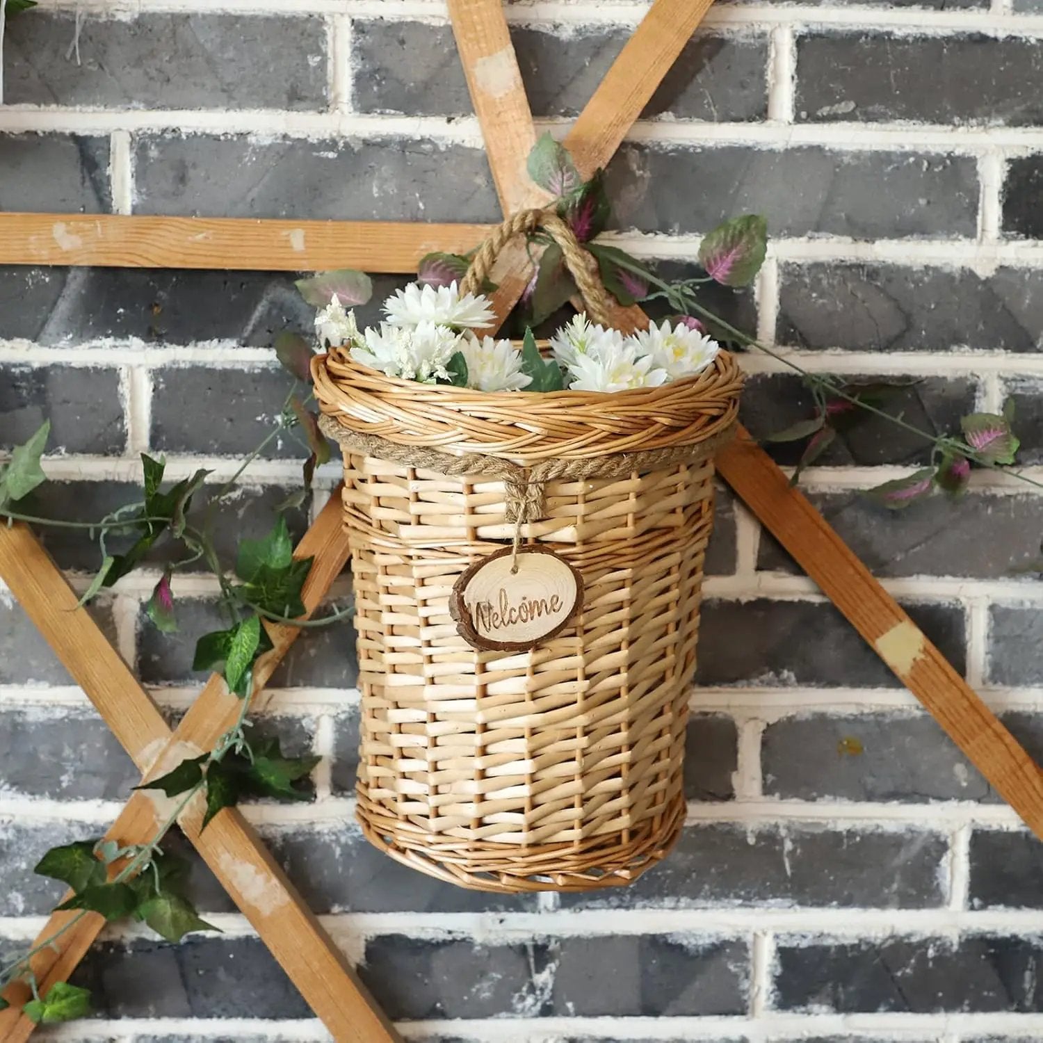 Woven Wicker Hanging Basket Door Hanging Basket Wall Decorations for Home Garden Farmhouse (original) by GreenHaven Gardens