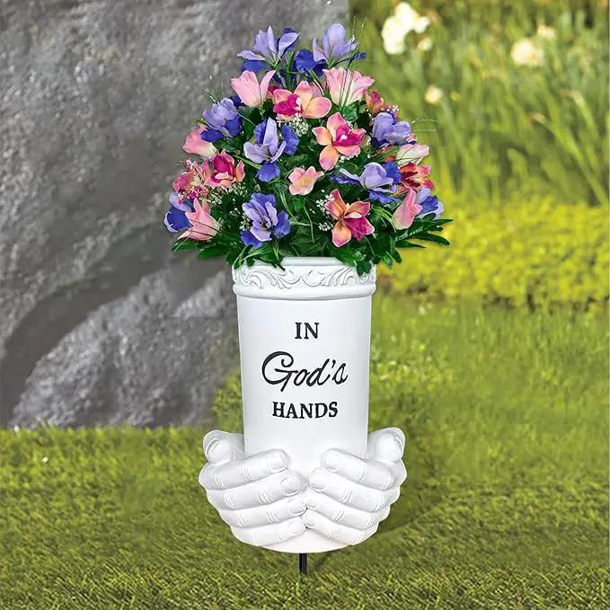 BAYN Grave Decorations for Cemetery, Hand Held Vases with Spikes for Garden Decorations Waterproof Garden Statues Memorial Gifts for Loss of Loved One by GreenHaven Gardens