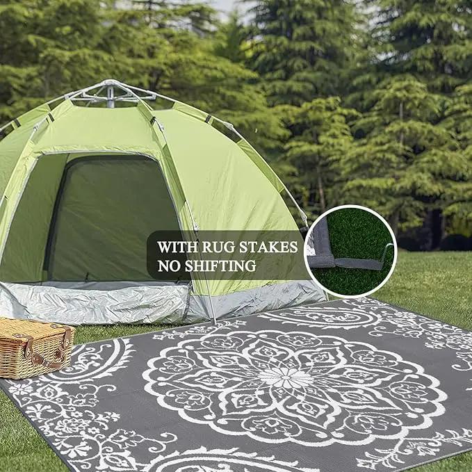 Pauwer Waterproof Outdoor Rug 8x10, Reversible Plastic Straw Patio Camping Rug, Indoor Outdoor RV Mat Carpet for Deck, Camper, Porch, Balcony, Backyard, Picnic, Boho Grey by GreenHaven Gardens
