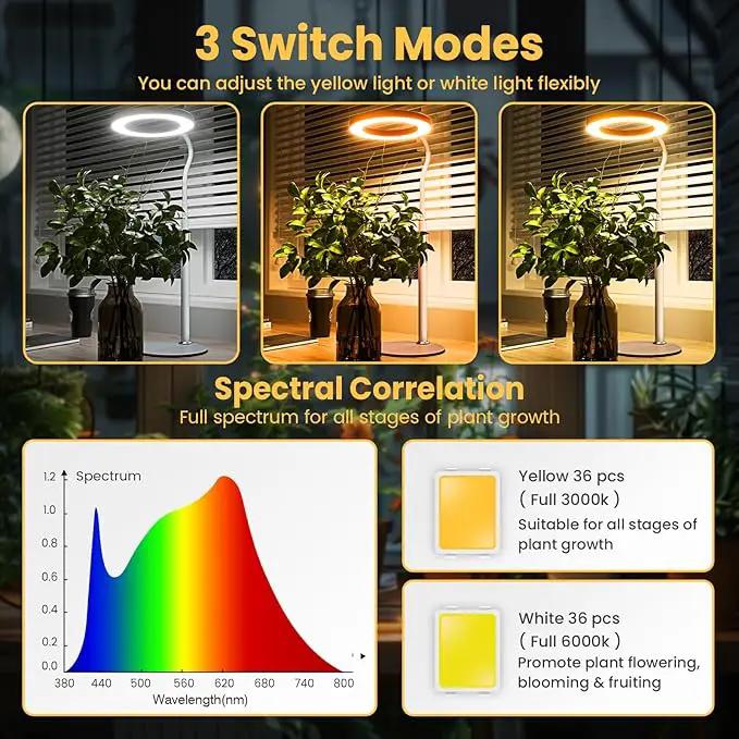 bseah Grow Light, LED Plant Light for Indoor Plants Growing, Full Spectrum Desk Grow Lamp with Pedestal, Automatic Timer for 3H/9H/12H, 10 Dimmable Levels (White) by GreenHaven Gardens