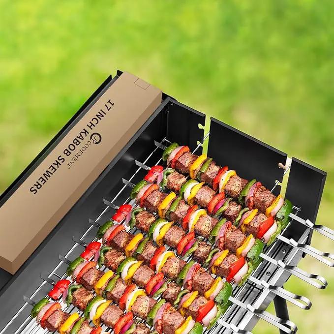 Kabob Skewers 17" Stainless Steel Long BBQ Barbecue Skewers, Flat Metal Kebob Sticks Wide Reusable Grilling Skewers for Meat Chicken,Set of 12 with Storage Bag by GreenHaven Gardens