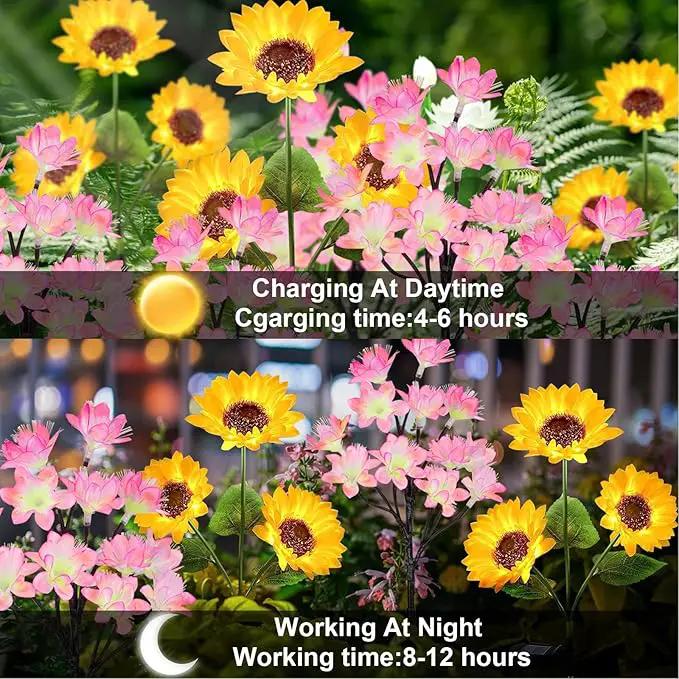 4 Pack Flower Solar Lights Outdoor Waterproof IP 65, Solar Sunflowers Peachblossom Lights Garden Decorative Yard Patio Landscape Stake Lights by GreenHaven Gardens