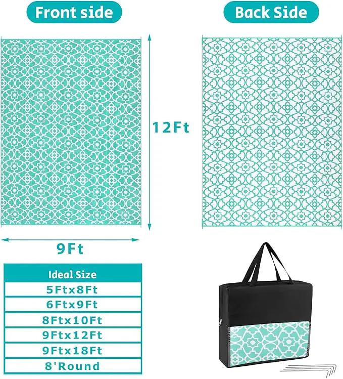 HEBE Outdoor Rug Waterproof 9x12, Reversible Plastic Straw Rug RV Camping Rug, Indoor Outdoor Patio Mat Clearance, Outside Carpet for Porch,Deck,Camper,Balcony,Backyard,Picnic by GreenHaven Gardens