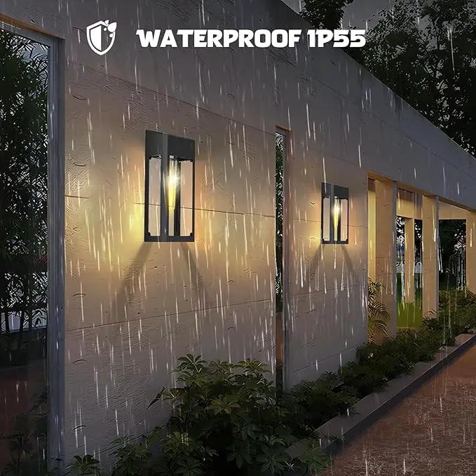 GOODFOEVER Solar Outdoor Lights Waterproof, 4 Pack Fence Lights Solar Powered with LED Bulbs, Metal Wall Lights for Garden Porch Patio Yard and Garage, Aluminum and Glass Shade (Wall Light 4 Pack) by GreenHaven Gardens