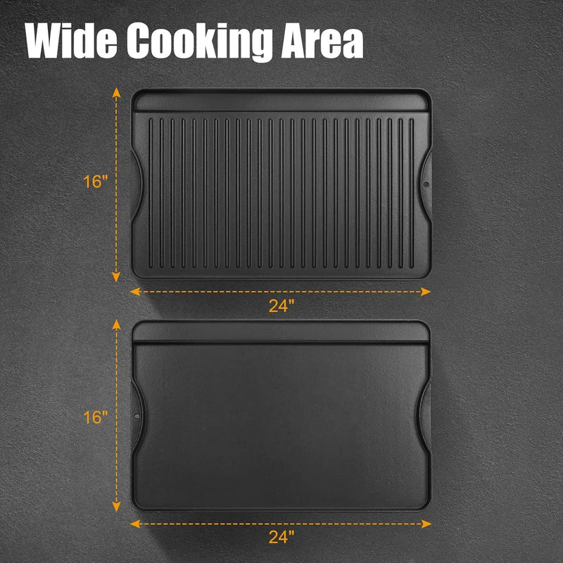 AJinTeby 2-in-1 Reversible 16” x 24” Pre-Seasoned Cast Iron Cooking Griddle for Gas Stove/Charcoal/Electric/Propane/Gas Grill, Flat Griddle Top Plate for Camping Tailgating by GreenHaven Gardens