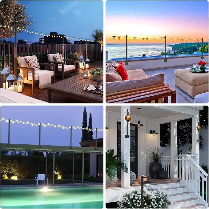 Suchtale 4 Pack 2.8 FT String Light Poles, Suspension Outdoor Fence Post Lights with Clip and Bracket, Outside String Lights Hanging, Wall Mounting Stand for Patio Garden Backyard Wedding Party, Black by GreenHaven Gardens