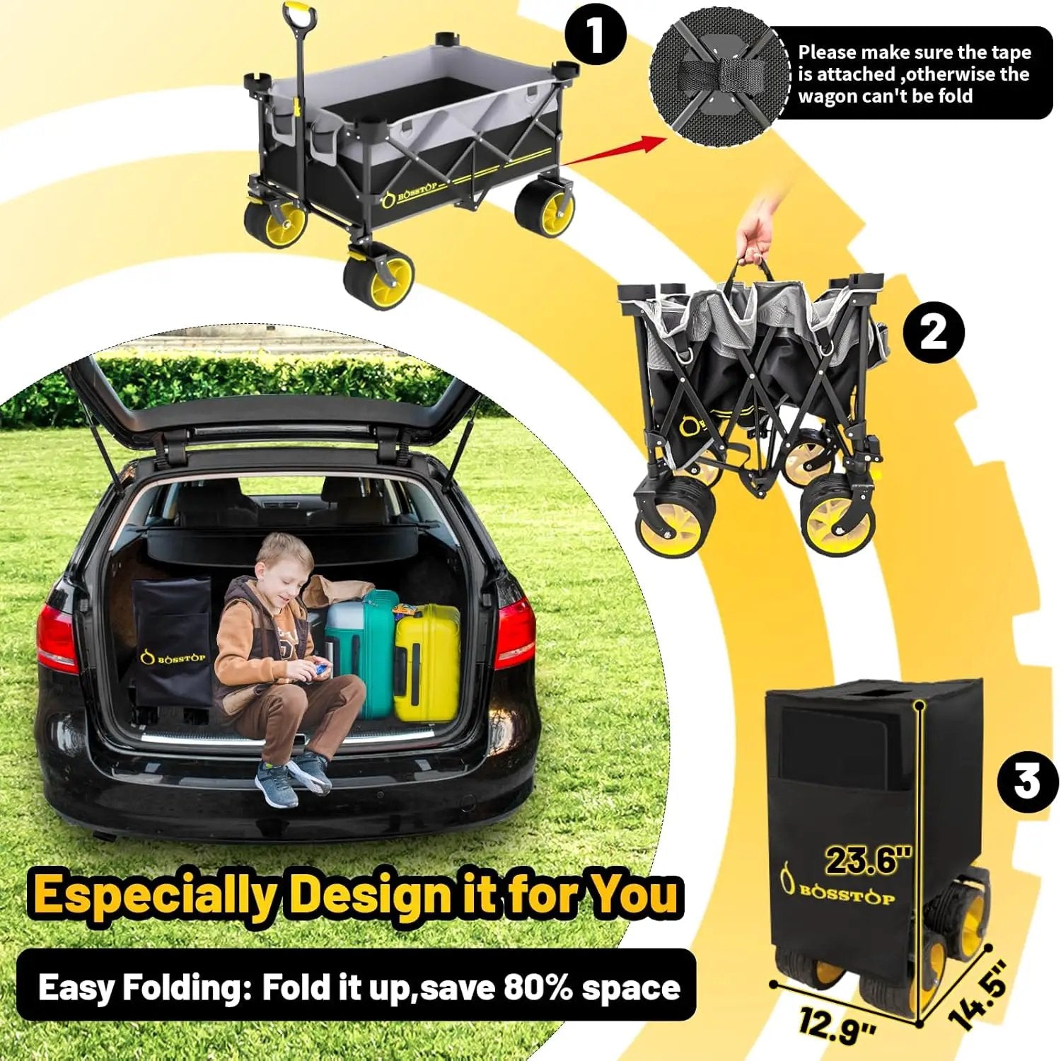 Collapsible Extended Wagon with Big All-Terrain Wheels 350LB& Oversized Outdoor Heavy Duty Utility Garden Cart Foldable Large Beach Wagon for Sand Fishing Camping Portable Grocery Pull Cart by GreenHaven Gardens