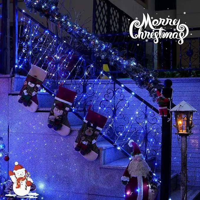 JMEXSUSS 2 Pack Blue and White Solar Christmas Lights, Each 33FT 100 LED Solar String Lights Outdoor Waterproof, 8 Modes Mini Fairy Lights for Outside Yard Patio Christmas Decorations by GreenHaven Gardens