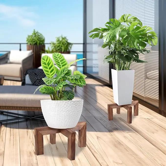 Plant Stand, Indoor/Outdoor Wood Plant Holder, Single Flower Pot Stand, Sturdy Planter Stand, Fit 5-15 Inch Pots by GreenHaven Gardens