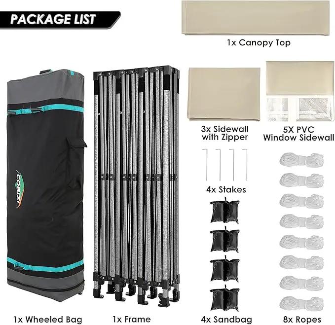 COBIZI 10x30 Heavy Duty Pop up Canopy with 8 sidewalls Stable Wedding Outdoor Tents for Parties Canopy Pop Up Party Tent UPF 50+ Waterproof Commercial Gazebo with Roller Bag, Khaki(Windproof Upgraded) by GreenHaven Gardens