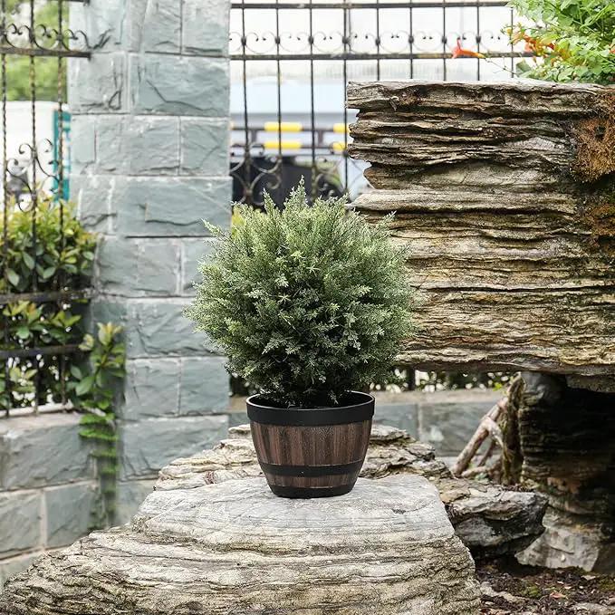 21” Artificial Cedar Outdoor Artificial Shrub Sunlight Resistant Leafy Potted Plant for Indoor Porch of Home and Office Artificial Outdoor Tree 2 Pieces a Set Topiary Trees by GreenHaven Gardens