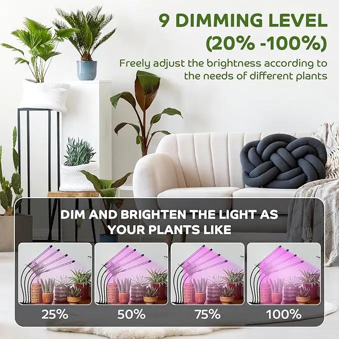 Shyineyou Grow Lights for Indoor Plants Full Spectrum, 80 LEDs Plant Light for Indoor Plants with 3/9/12H Timer, 4 Heads Clip On Plant Grow Light with 3 Modes, 20%-100% by GreenHaven Gardens