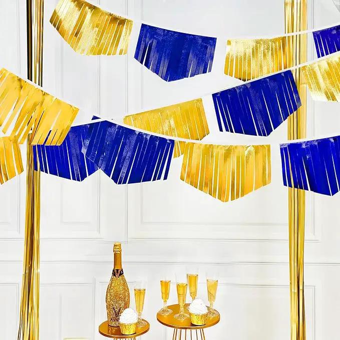 Royal Blue Gold Tassel Banner Metallic Fabric Pennant Bunting Flag for Graduation Retirement Bachelorette Birthday Engagement Wedding Bridal Shower Nautical Ahoy Achor Party Decorations Supplies by GreenHaven Gardens
