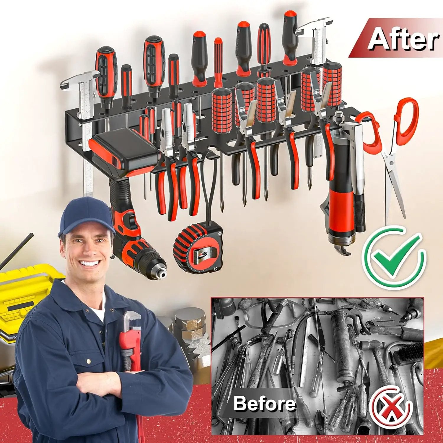2Pcs Metal Screwdriver Organizer, Wall Mount Plier Organizer Hammer Holder, Hand Tool Storage Rack for Garage Workshop Workbench (Black, 2PCS) by GreenHaven Gardens