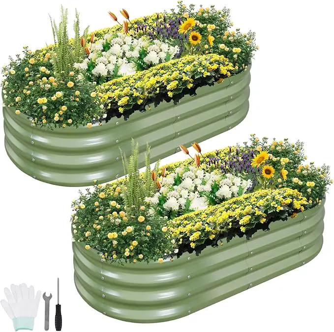 Galvanized Raised Garden Bed Outdoor- 2 Pcs Raised Beds for Gardening| Metal Planter Box, Steel Raised Garden Bed Kit with Gloves for Vegetables, Flower, Herbs (4x2x1FT, Green) by GreenHaven Gardens