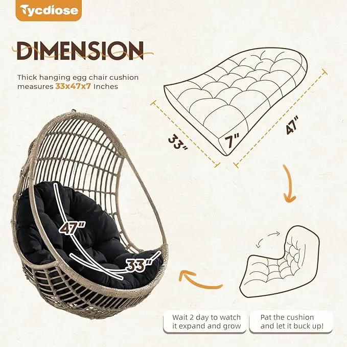 Egg Chair Cushion Replacement, Waterproof Outdoor Hanging Egg Chair Cushion Hammock Swing Chairs Cushions Pads, U-Shaped Thickened Cushions for Hanging Eggs Chairs, 47x33x7 Inches (Black) by GreenHaven Gardens
