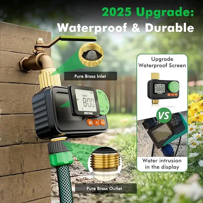 RESTMO RF Remote Controlled Sprinkler Timer with Brass Inlet & Outlet, Programmable Water Timer for Garden Hose, Automatic | Manual | Rain Delay for Outdoor Faucet, Drip Irrigation and Lawn Watering by GreenHaven Gardens