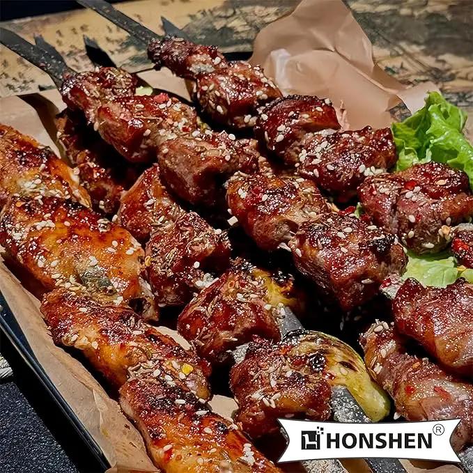 22-Inch Long Flat BBQ Skewers, HONSHEN 3/8 Inch Heavy Duty Stainless Steel Wide Blade with hardwood Handle barbecue skewers for Grilling Meat,Chicken,Beef-Set of 12 (22Inch Flat BBQ Skewers 12p) by GreenHaven Gardens