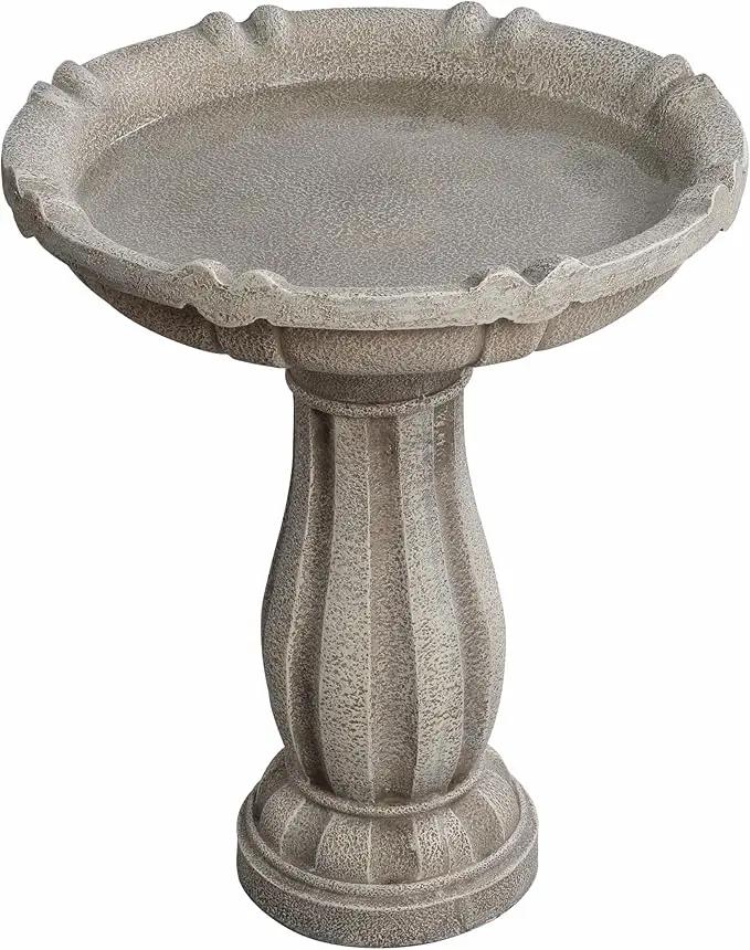 Bird Bath for Outdoor - 26'' Tall Resin Stone Modeling Design Birdbaths, Lightweight and Durable - Enhance Your Outside Garden with This Stunning Water Feature (Ivory White) by GreenHaven Gardens