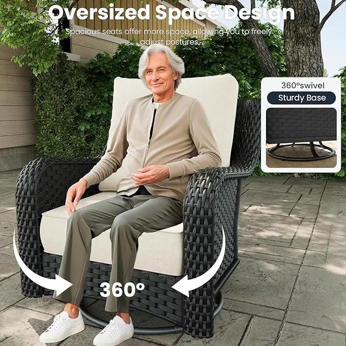 6 Pieces Outdoor Patio Furniture Sets with Rocking Swivel Chairs with 6-inch Thick Cushion and Side Table for Deck Lawn by GreenHaven Gardens