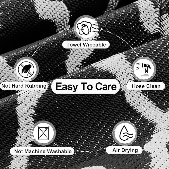OutdoorLines Outdoor Plastic Area Rugs for Patio 4x6 ft - Reversible Outside Carpet, Stain & UV Resistant RV Mats, Straw Rug for Camping, Deck Garden, Porch and Balcony, Moroccan Black & Light Grey by GreenHaven Gardens