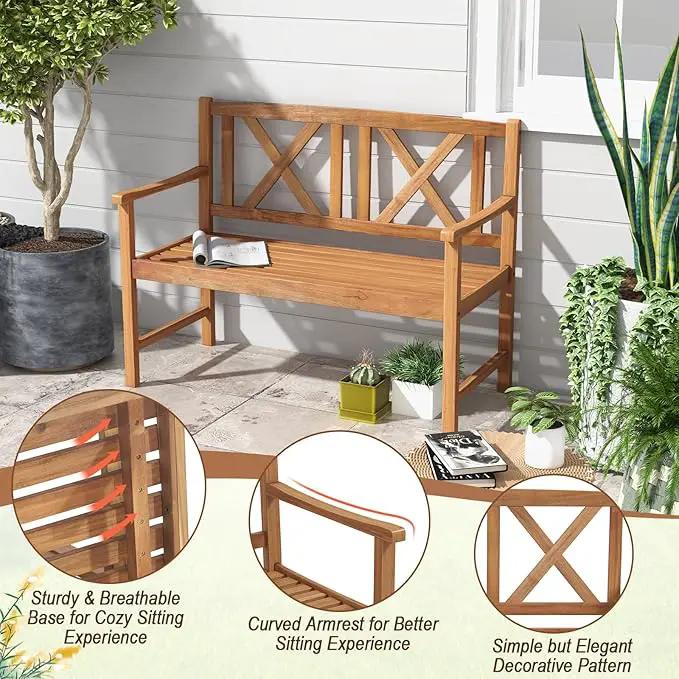 Giantex Patio Garden Bench Loveseat - 2-Person Acacia Wood Bench with Armrest, Backrest, Sturdy Frame, 800lbs Capacity, Outside Park Bench for Patio, Yard, Front Porch, Outdoor Garden Bench, Natural by GreenHaven Gardens