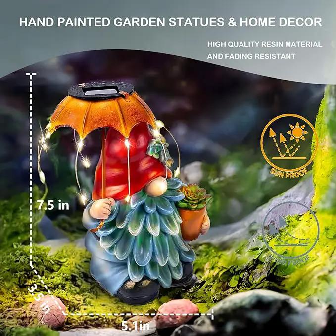 Elenon Garden Gnome Decor Solar Lights, Solar Elf Holding Umbrella Figurines Outdoor Decorative, Yard Art Garden Sculptures & Statues for Patio Yard Pathway by GreenHaven Gardens