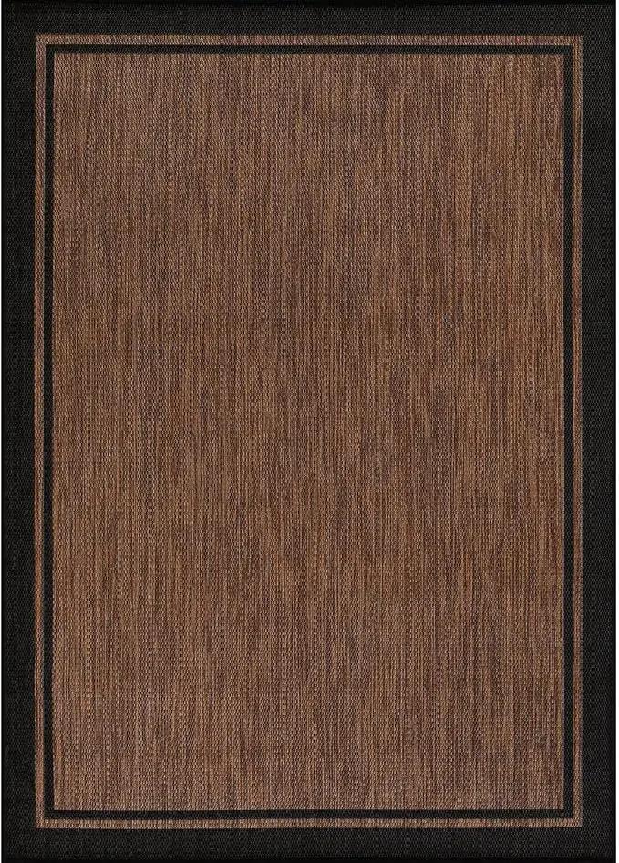 CAMILSON Indoor Outdoor Rug, 6x9 Bordered Nut Brown Black Modern Area Rugs for Indoor and Outdoor Patios, Kitchen and Hallway Mats, Washable Porch Deck Outside Carpet (Bordered Nut Brown Black, 6 x 9) by GreenHaven Gardens