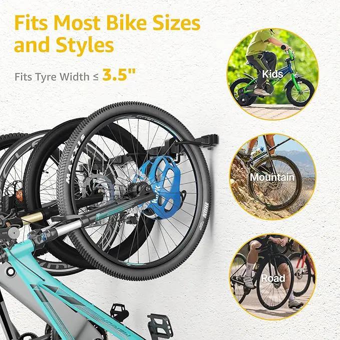 monTEK Enhanced Bike Storage Rack, Adjustable 4-Bike and 2-Helmet Hangers for Indoor Bike Storage, Customizable for Various Bike Sizes, Heavy-Duty Steel Bike Wall Mount, Max Load 265lbs, 48-in by GreenHaven Gardens