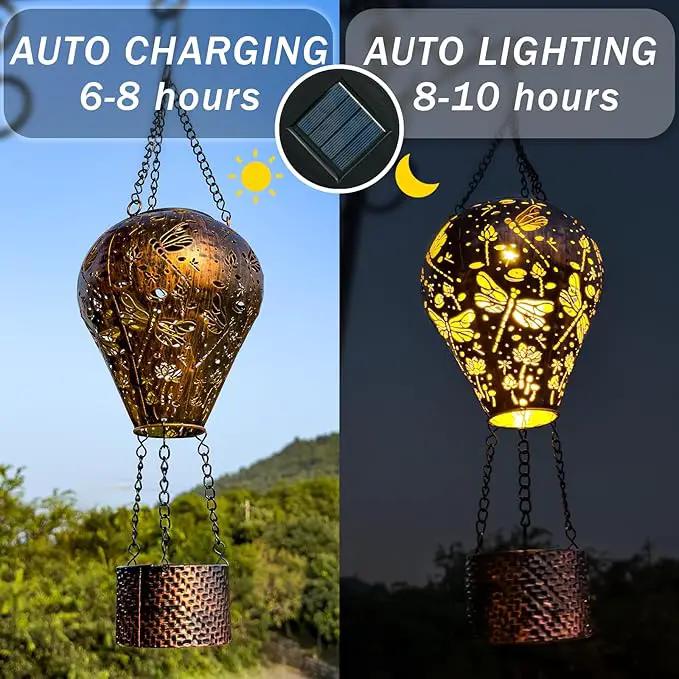 4-Pack Dragonfly Decor Hot Air Balloon Solar Lantern – Outdoor Decorative Hanging Light for Garden Yard Patio Porch Lawn and Pathway – Unique Housewarming, Birthday Gift for Women Mom Grandma by GreenHaven Gardens