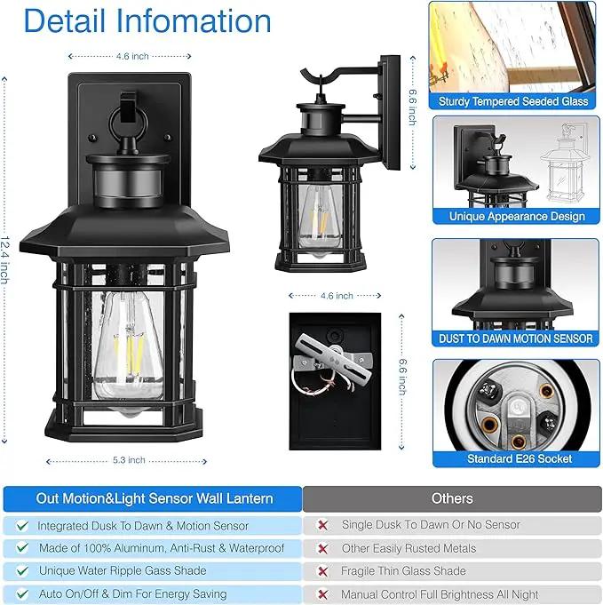 VIANIS 2 Packs Motion Sensor Outdoor Lights, Dusk to Dawn Outside Lights for House, Black Outdoor Light Fixture Sconce for House, Doorway, Entryway, Waterproof, Anti-Rust by GreenHaven Gardens