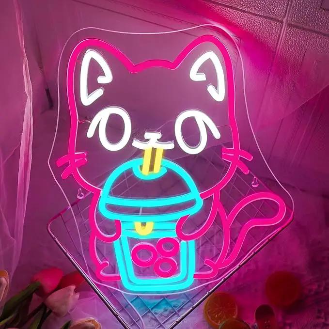 Cat Boba Tea Neon Sign,Cute Pink Kitty Bubble Tea Neon Signs for Wall Decor,Dimmable LED Neon Light Bar Sign,USB Light Up Signs for Kids Bedroom Dimsum Store Cofes Bar Milk Tea Shop by GreenHaven Gardens