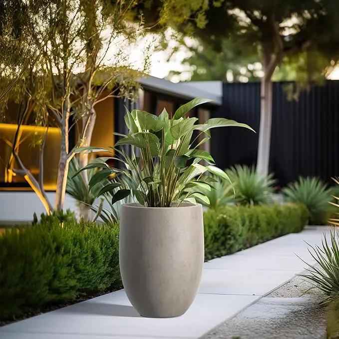 Kante 21.7" H Weathered Concrete Tall Planter, Large Outdoor Indoor Decorative Pot with Drainage Hole and Rubber Plug, Modern Round Style for Home and Garden by GreenHaven Gardens
