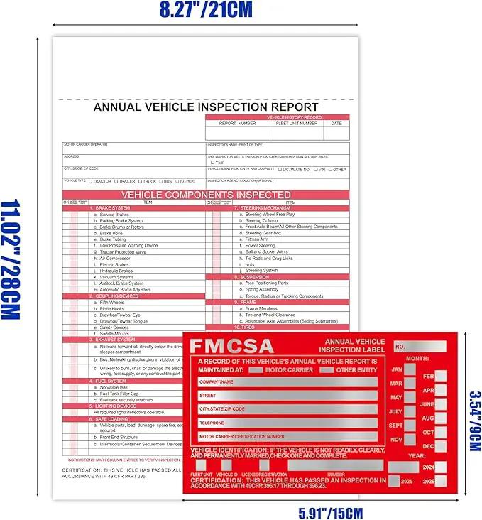 Annual Vehicle Inspection Report Form 5-pk 3-Ply Carbonless,8.5" x 11.75" + Label Aluminum,Permanent Adhesive 6" x 3.5" by GreenHaven Gardens