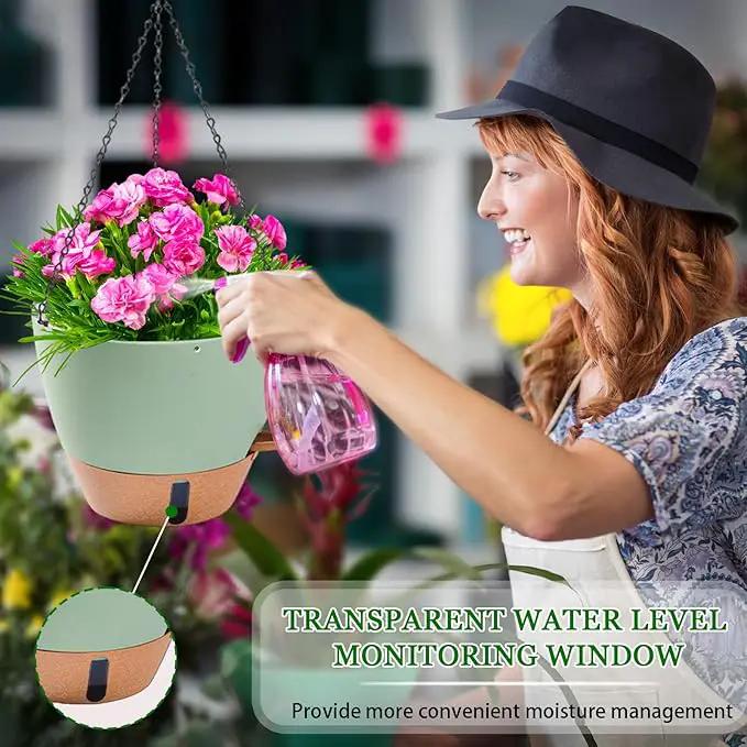 10 Inch Hanging Planters for Indoor Plants, 2 Pack Self Watering Hanging Baskets Flower Pots with Drainage Hole, Visual Reservoir & 2 Kinds of Plant Hanger for Outdoor Garden Home Decor by GreenHaven Gardens