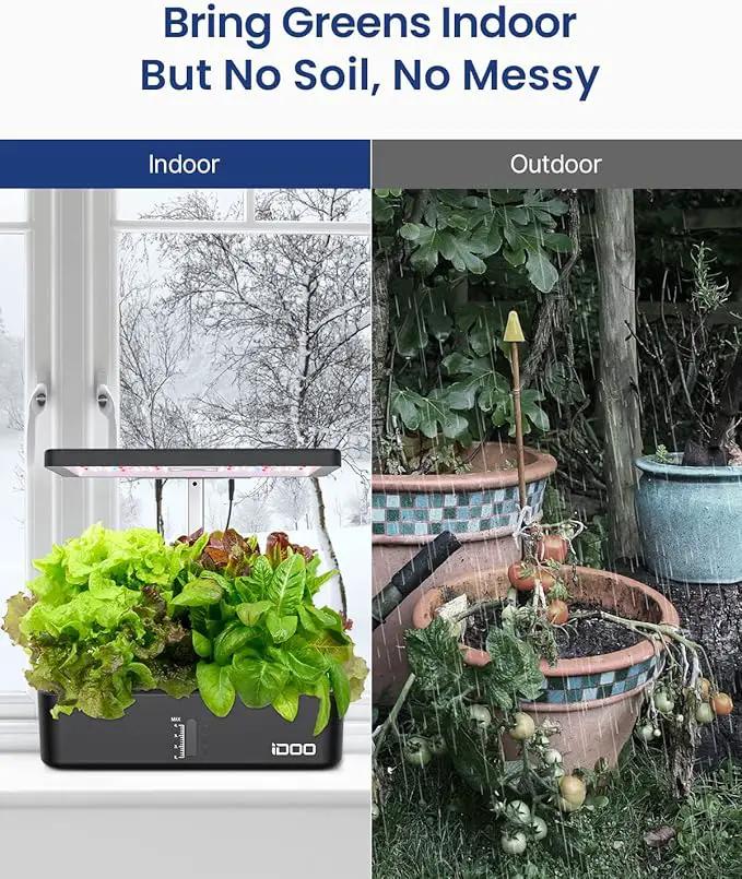 iDOO Hydroponics Growing System Kit 12Pods, Gardening Gifts for Women Mom, Indoor Herb Garden with LED Grow Light, Built-in Fan, Auto-Timer, Adjustable Height Up to 11.3", 12Pods-Black by GreenHaven Gardens