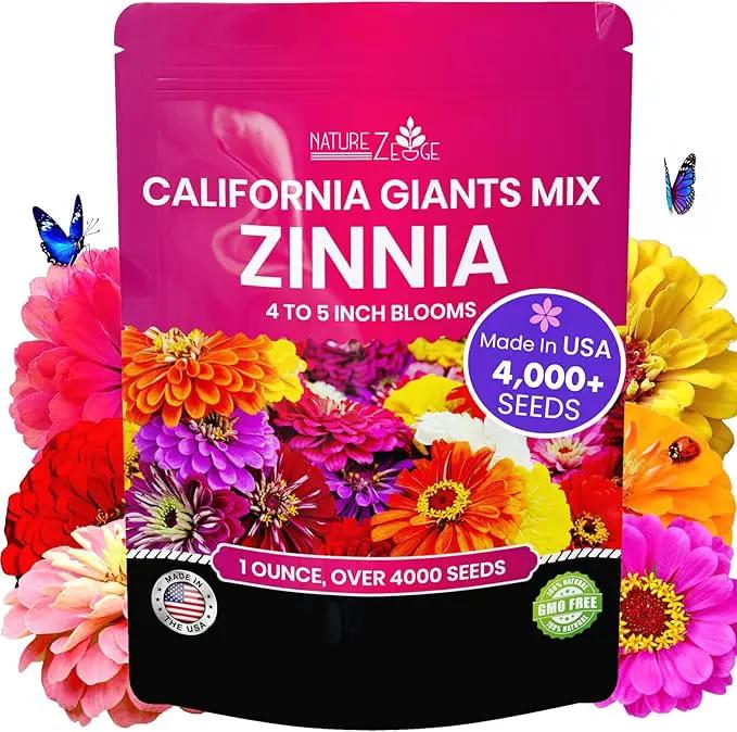 NatureZ Edge Zinnia Seeds for Planting Outdoors – California Giants Flower Seeds, Bulk Semillas de Flores para Sembrar, 1 Oz by GreenHaven Gardens