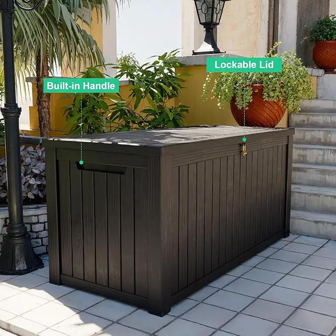 180 Gallon Waterproof Outdoor Storage Box,Resin Deck Box,Lockable Outside Storage Box Container for Patio Furniure,Garden,Tools (180 Gallon,Black) by GreenHaven Gardens