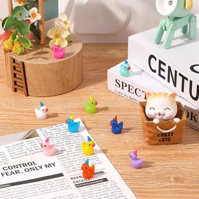 100 Pack Mini Resin Ducks, Multicolor Mini Ducks Wearing Party Hat, Tiny Duck Miniature Duck Figures Tiny Home Ornament for Micro Landscape Dollhouse Garden Aquarium Potted School Office by GreenHaven Gardens