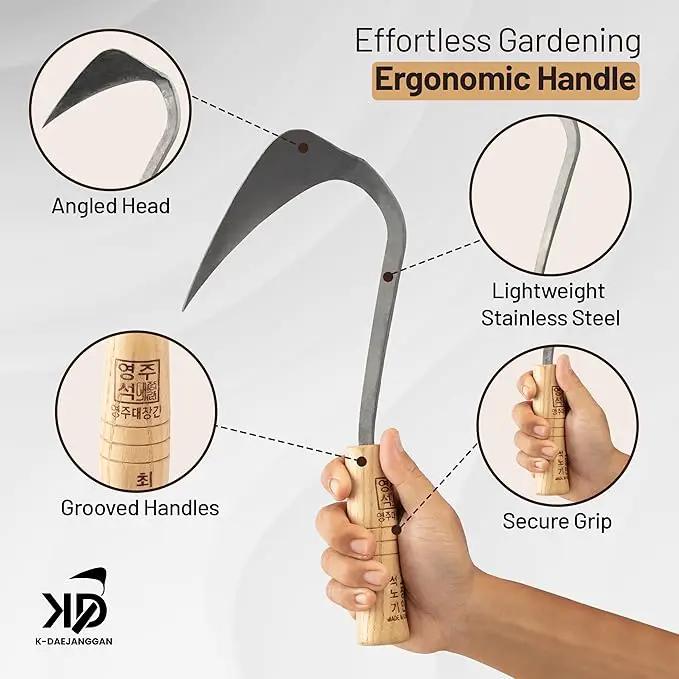 Fits All Hand Sizes: Youngju Homi & Korean Garden Hand Plow Hoe - Korean Master Blacksmith Seok No Ki Crafted - Ideal for Easy Gardening, Weeding, Farming - Safety Cover Included. Authentic, Handmade by GreenHaven Gardens