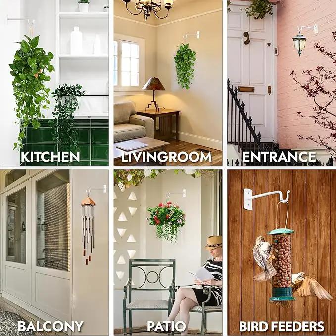 RTZEN Plant Hangers Outdoor or Indoor - Wrought Iron Metal Hanger Indoor Hook - Heavy Duty Wall Bracket Hooks for Hanging Plants Baskets Lanterns Wind Chimes - 2 Pack (White Shepherds Hooks) by GreenHaven Gardens