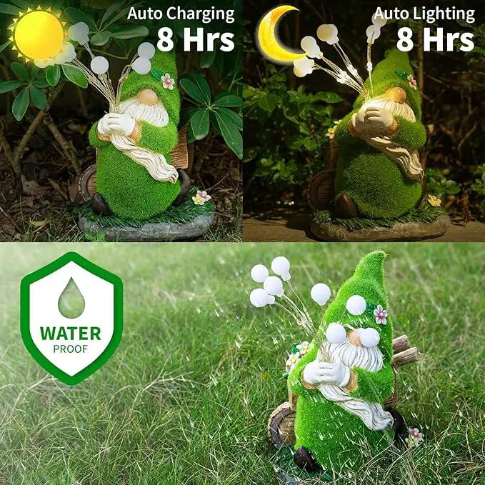 mopha Garden Gnomes Statues Outdoor Decor, Funny Solar Powered Fairy Firefly Lights Lawn Ornaments, Resin Figurines Outside Decoration Clearance Gardening Gift by GreenHaven Gardens