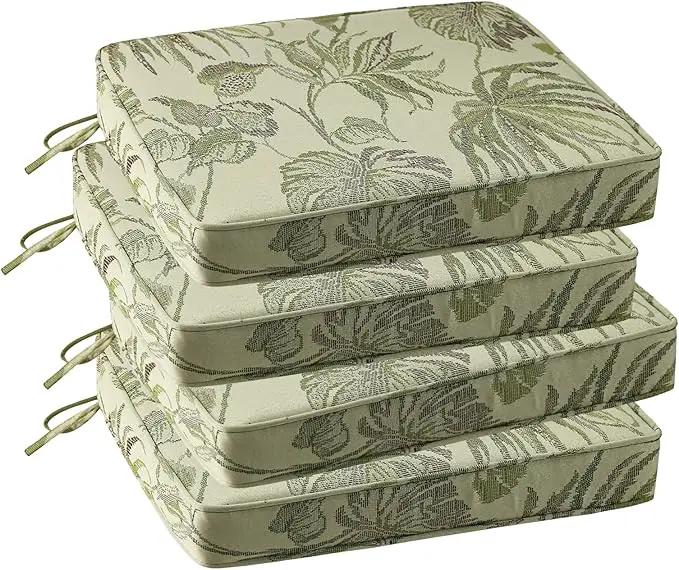 Outdoor Square Corner Seat Cushion, 19"x19"x3", Set of 4, Non Slip Seat Cushion Pads with Removable Cover for Patio Furniture, Garden Yard Lawn, Dark Green Vine by GreenHaven Gardens