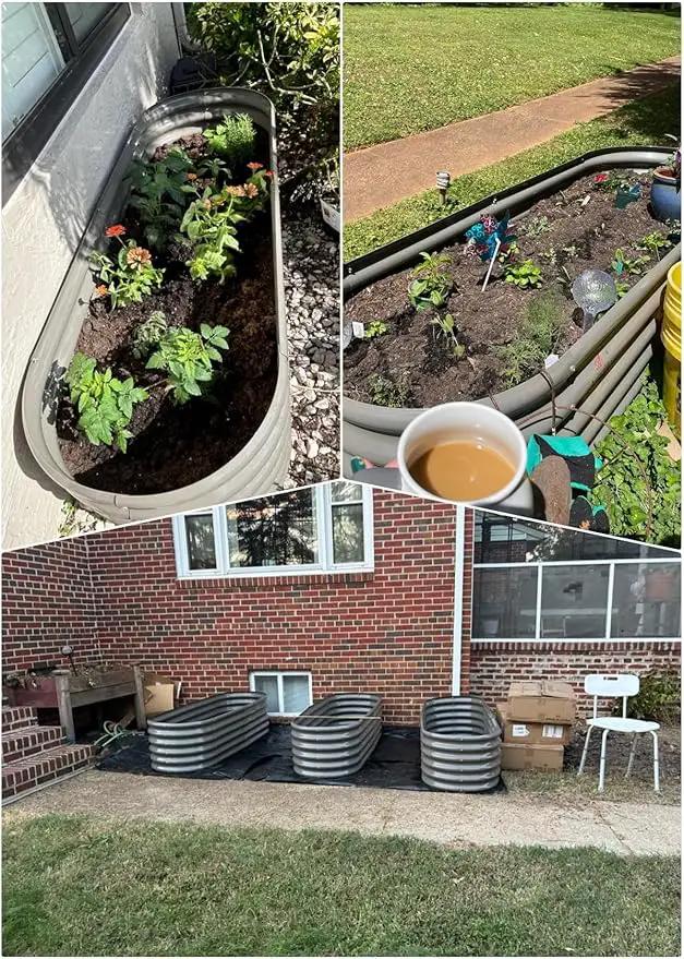 A ANLEOLIFE 6X2X1.5 ft Galvanized Raised Garden Beds Outdoor, Oval Round Metal Planter Box for Planting Vegetables Flowers Herb, Anti-Rust & Easy-Setup, Quartz Grey by GreenHaven Gardens